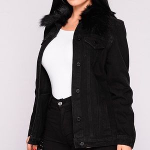 Black fur denim jacket